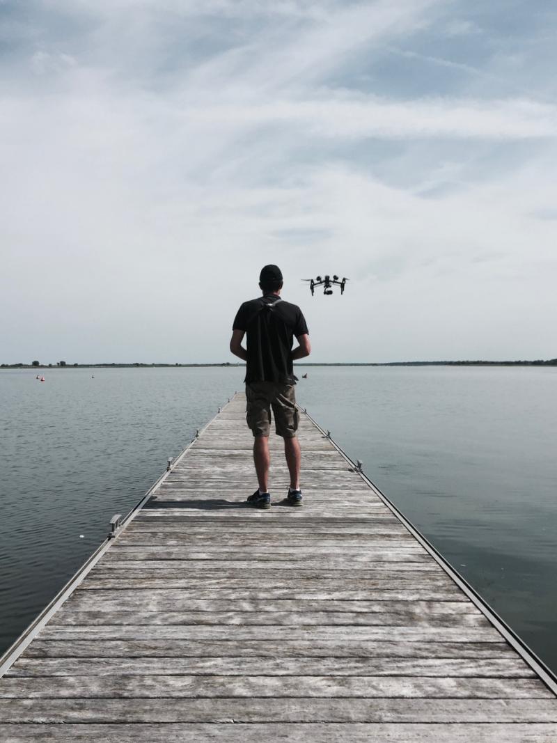 Captation aérienne par drone au dessus du lac du Der.